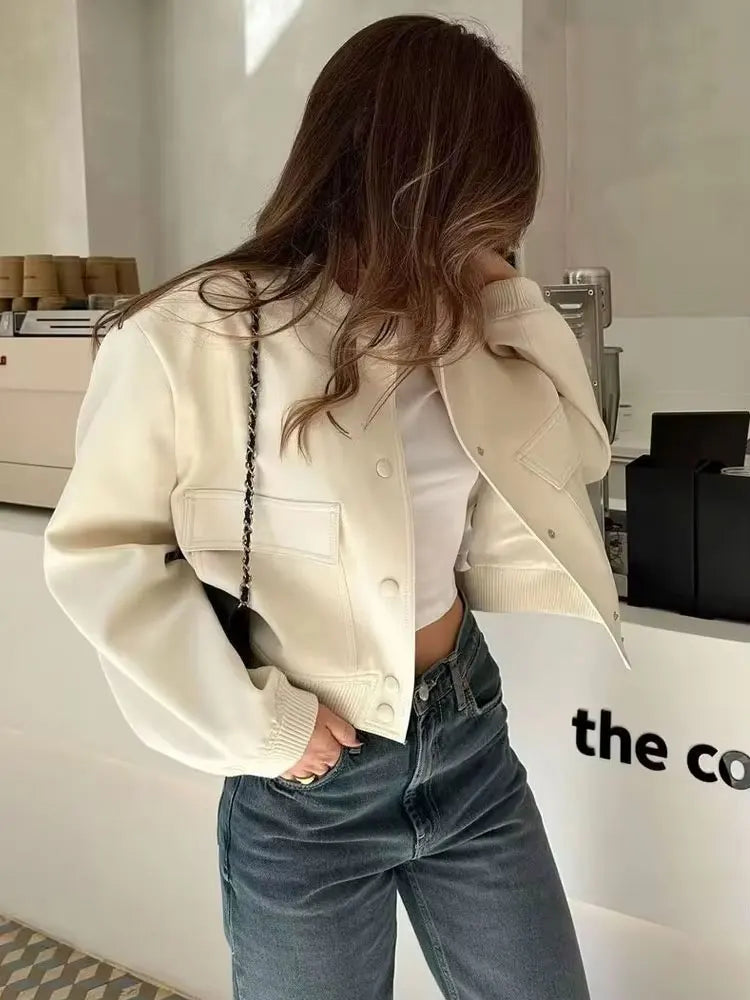 Women Fashion With Pockets Bomber Jacket Coats Vintage Long Sleeve Front Button Casual Female Outerwear Chic Tops