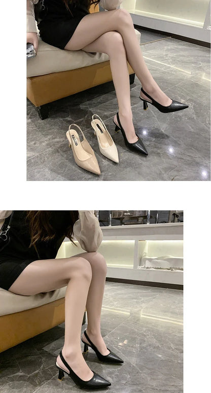 Summer Fashion New Breathable Pointed Toe Stiletto Heel PU Comfortable and Elegant Women's Shoes Shallow Mouth Sexy Sandals