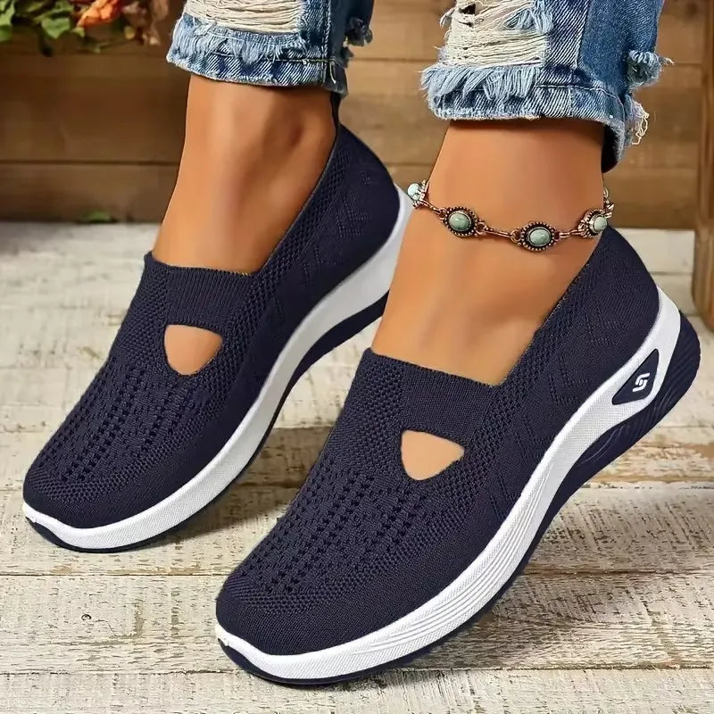 Women's shoes, casual sports shoes, solid color breathable sports soft-soled lightweight walking shoes, low-top knitted casual s