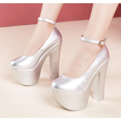 15cm Small Size 32-43 Thick Bottom Gold Red Wedding Shoes Women Platform Pumps 2026 Fall Block Super High Heels Shoes Model