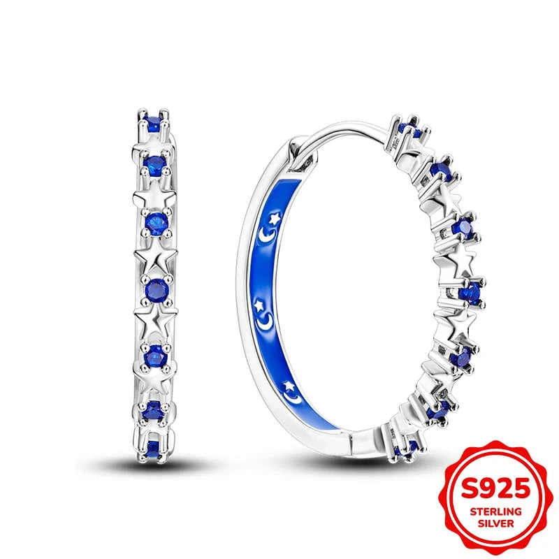 Original 925 Sterling Silver Blue Zirconium Butterfly Earrings Colored Hoop Earring Women Female Party Fine Earring Jewelry Gift