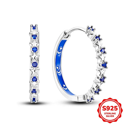 Original 925 Sterling Silver Blue Zirconium Butterfly Earrings Colored Hoop Earring Women Female Party Fine Earring Jewelry Gift