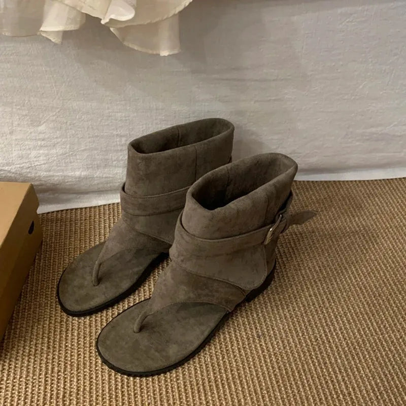2025Spring Clip Toe Flats Sandals Summer Fashion Trend Trouser Legs Boots Casual Dress Street Style Shoes