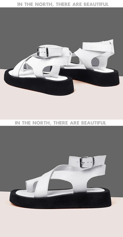 AIYUQI Sandals Women Genuine Leather 2026 Summer New Clip Toe Sandals Ladies Roman Women Shoes Muffin Sandals WHS MTO