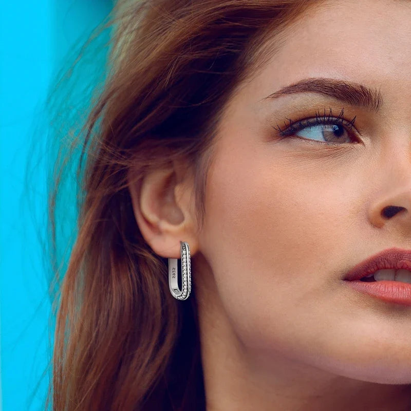 Genuine 925 Sterling Silver Love Feather Earrings Fit Original Charms Hoop For Women Girls Stud Earring Fine Jewelry Gifts