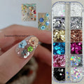 3D Spliced Flower Polka Dot Nail Art Sequins 12 Grids Retro 1-3mm Round Nail Glitter Sparkling Flakes Nail Charms Manicure Decro
