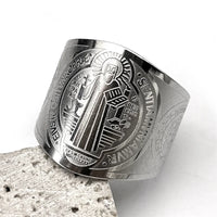 Catholic Saint Benedict Medallion Adjustable Rings for Women Men Stainless Steel Open Finger Ring Amulet Jewelry San Benito