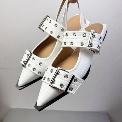 New Women Sandals Shoes Pointed Toe 2025 Spring Fashion Shallow Footwear Slingbacks Ladies Sandals Flats Shoes Big size