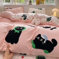 Cute Cat  Bedding Set For adults kids Brown pink Lovely Bed Sheet set With Pillowcases Colorful King Queen Full size