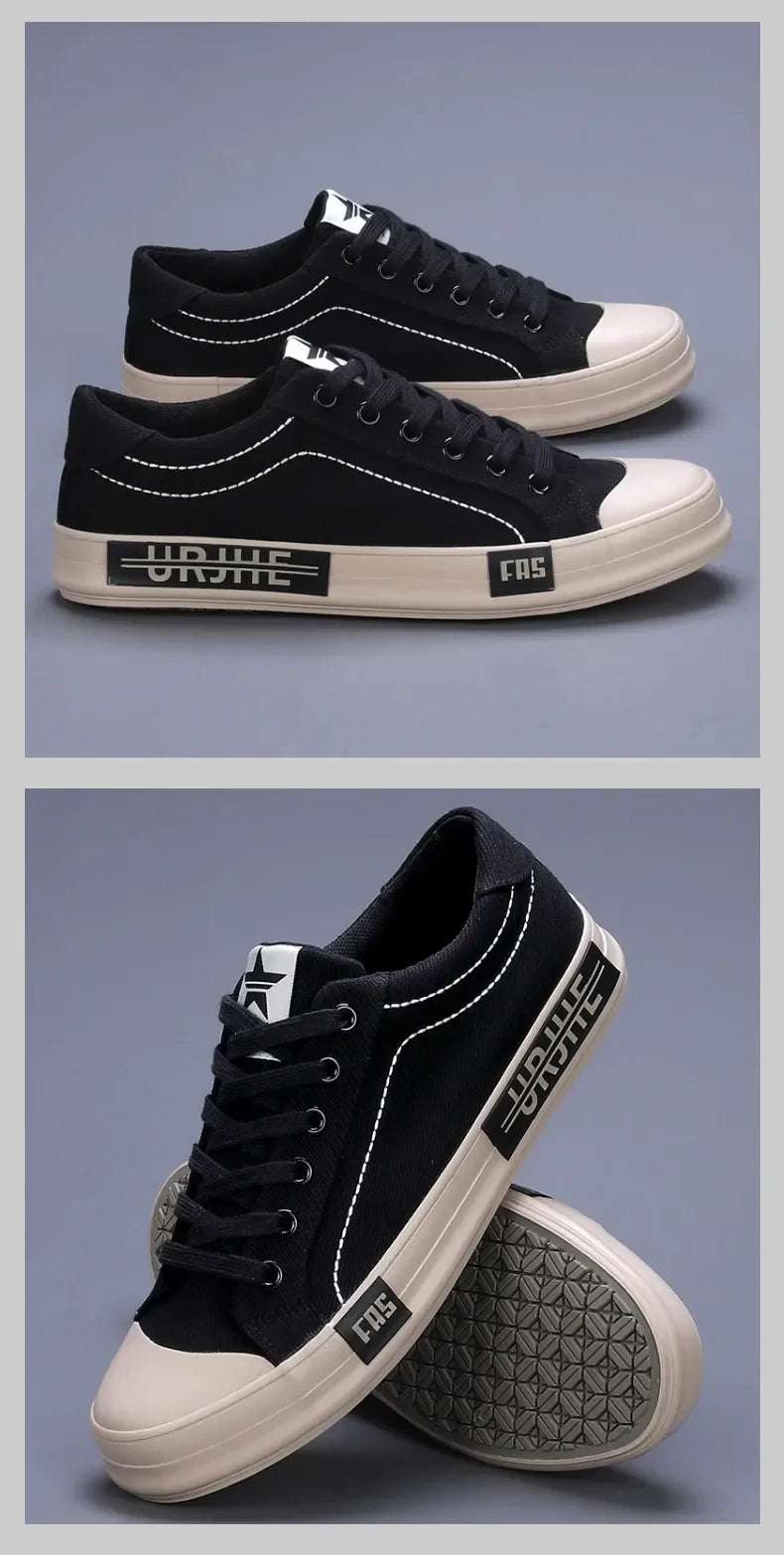 2026 New Men Canvas Shoes Breathable Outdoor Mens Casual Shoes Comfortable Spring Autumn Cloth Flat Shoes Black Walking Sneakers