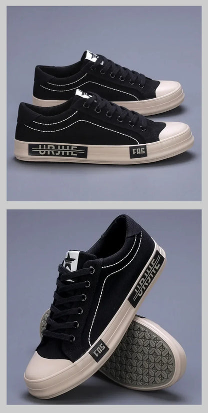 2026 New Men Canvas Shoes Breathable Outdoor Mens Casual Shoes Comfortable Spring Autumn Cloth Flat Shoes Black Walking Sneakers