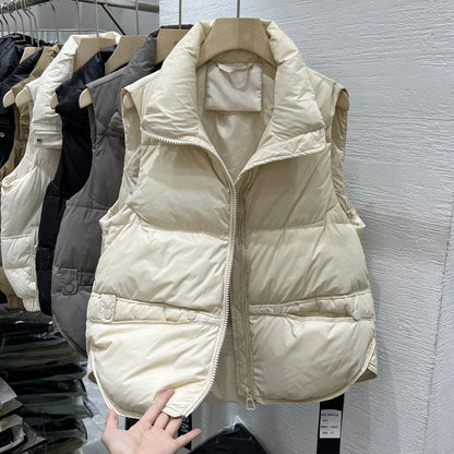 Women Autumn Winter Down Cotton Vest Jacket 2025 New Women Loose Stand Collar Vest Coat Women Short Vest Jacket Cotton Waistcoat