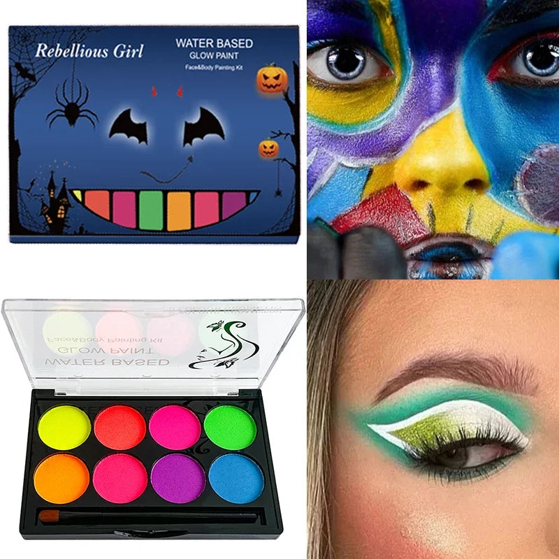 8 Colors Body Painting Palette for Tattoo Art UV Glow in The Dark Makeup Carnival Artist Cosplay Art Party Festival Cosmetics