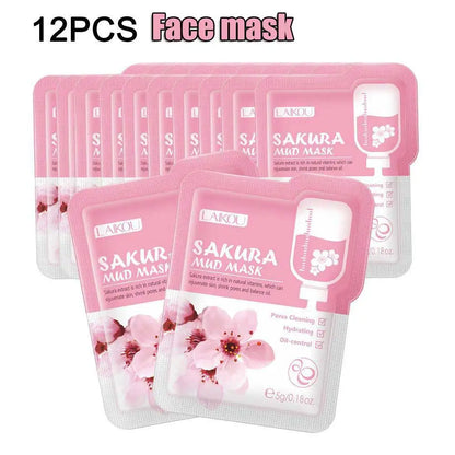 12pcs Sakura Mud Mask Brightening Hydrating Face Mask Luminous Skin Clean Facial Cleansing Clay Hydrating Anti Wrinkle Skincare