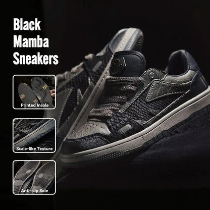 Maden Casual Snake Year Black Mamba Men's Sneakers Low-Top Flat Sole Versatile Black Shoes for Spring Autumn Skateboarding Shoes