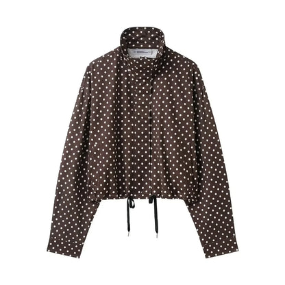 TARUXY Fashion Polka Dot Print Jacket Coat Women's Stand Collar Long Sleeved Workwear Coat Ins Hot Short Casual Female Jackets