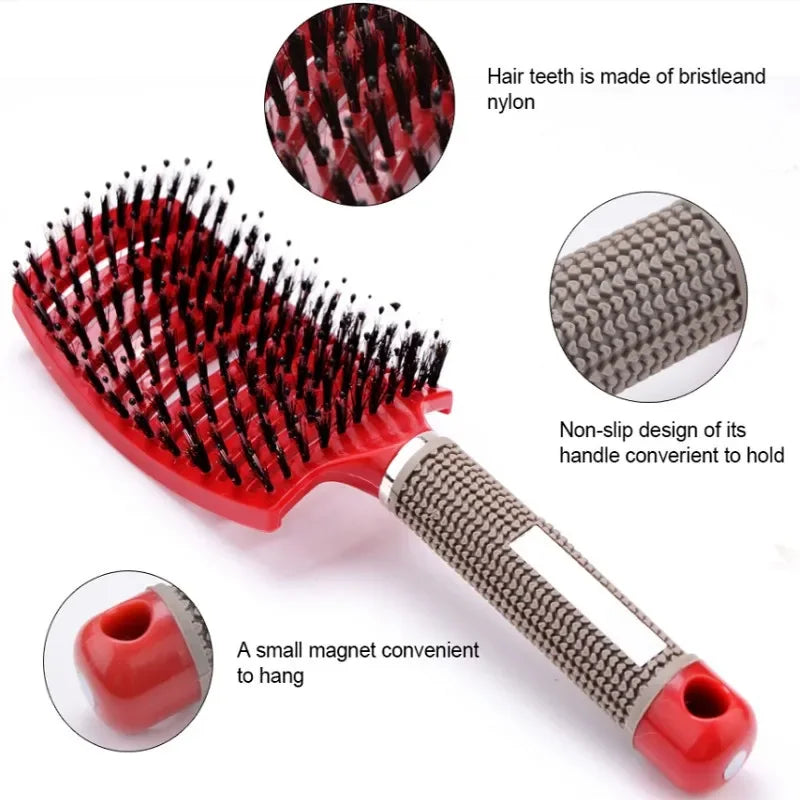 Hair Brush Exfoliating Hair Brush Bristle Women's Wet Curly Hair Comb Salon Hair Styling Tool，Special for Real Hair Wigs