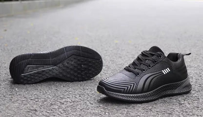 Waterproof Men's Sneakers Casual Running Shoes Soft Bottom Black Leather Sports Shoes