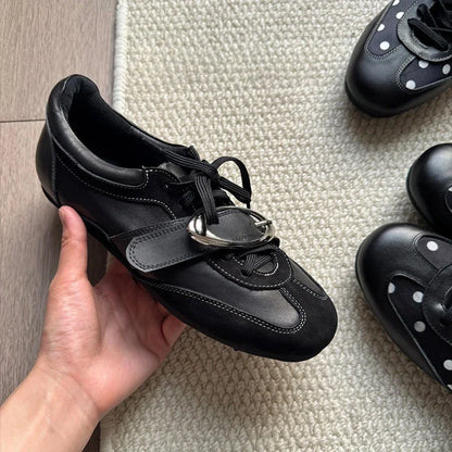 Korean Style Black Polka Dot Sneakers Women Spring 2026 Luxury Metal Decoration Designer Vulcanize Shoes Woman's Sports Shoes