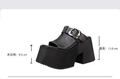GKTINOO 2026 Summer New Genuine Leather Thick Soled Height Increasing Slippers Fashionable Women's Super High Heels Sandals
