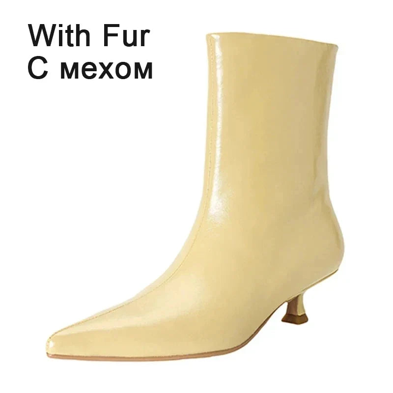 JOZHAMTA Size 34-43 Women Real Leather Ankle Boots Fashion Mid Heels Shoes For Winter Boots Pointy Office Lady Daily Dress Shoes