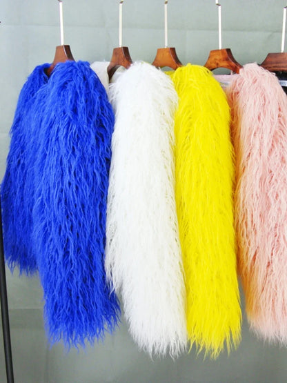 Colorful Warm Faux Women Fur Coat  Black White Pink Plush Coat Female Jacket Fur Autumn Winter Shaggy Outerwear High Street 2025