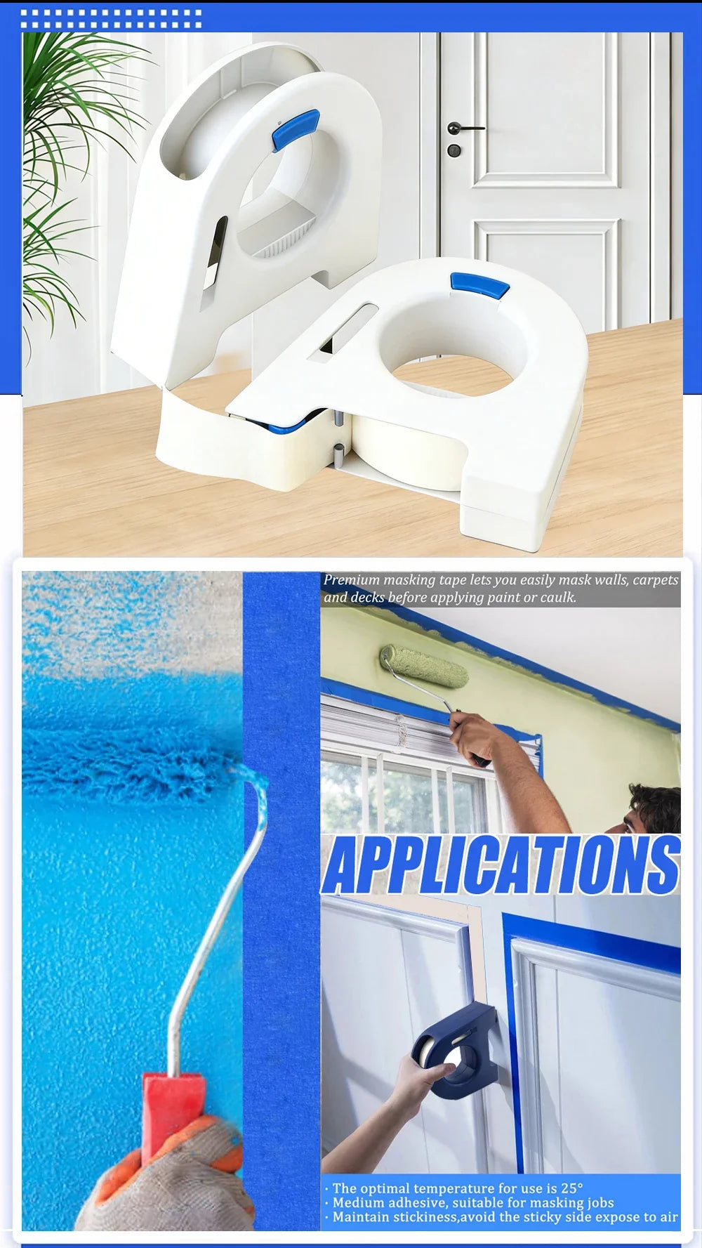 Masking Tape Applicator Tool Manual Paper Tape Dispenser for Wall Painting Caulking Aid Fall Home Renovation DIY Tool