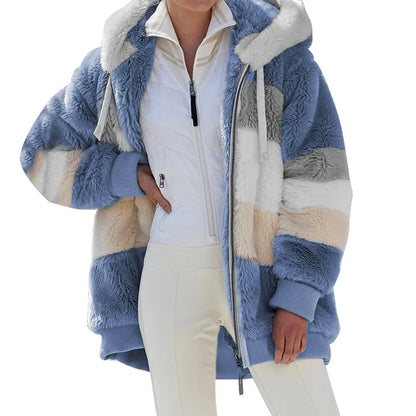 Oversized Jacket for Women Coat 2025 Autumn Winter Warm Plush Pocket Hooded Streetwear Loose Lady Zipper Cashmere Outerwear Coat