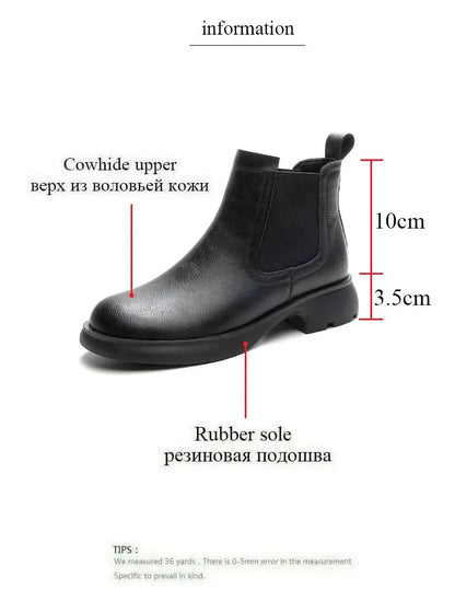 DRKANOL Fashion Women Thick Heel Ankle Boots Autumn Winter Warm Shoes Round Toe Real Cowhide British Style Slip On Chimney Boots
