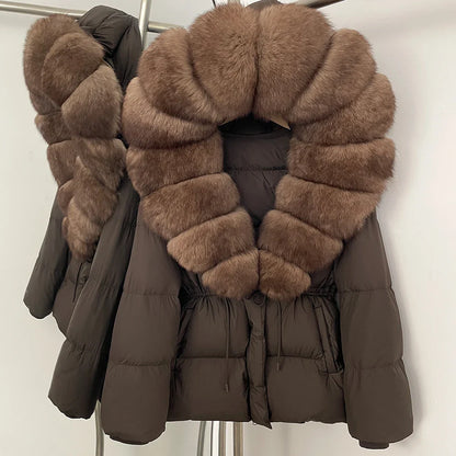 Reality Fur Jacket Real Fur Collar Duck Down Coat Female Winter Hooded Warm Fox Fur Coat Women Natural Raccoon Fur Puffer Jacket