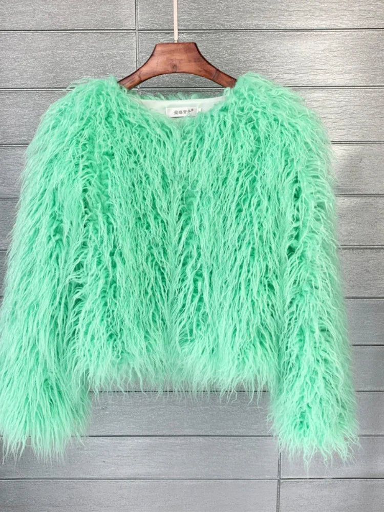 Colorful Warm Faux Women Fur Coat  Black White Pink Plush Coat Female Jacket Fur Autumn Winter Shaggy Outerwear High Street 2025
