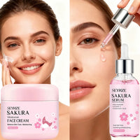 SEYHZE Sakura Collagen Essence + Moisturizing Cream Facial Care Set - 2pcs Packed with Collagen Peptides Vitamin C/E Aloe Niacin