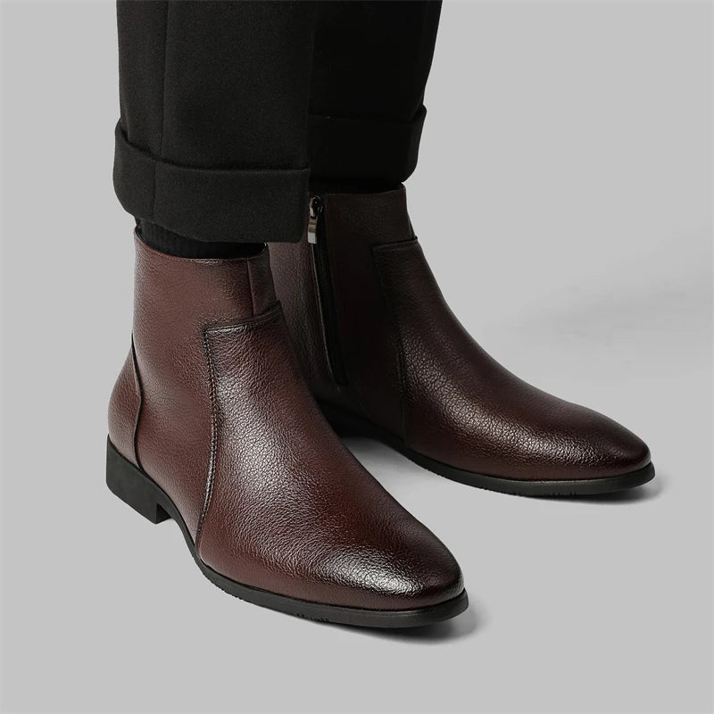 Winter New Men Business Boots Black  Red Simple Slim Fit Soft Leather Boots Casual and Fashionable Chelsea Boots 38-46 Men Boots