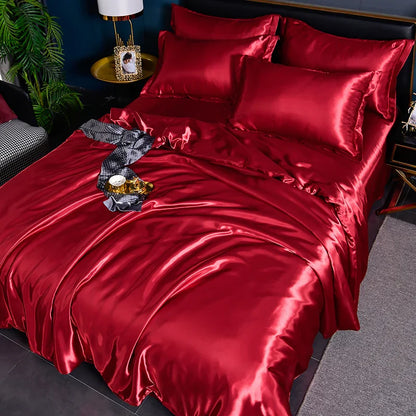 A/B Double-Sided Color Bedding Set Silky Satin Duvet Cover Bed Sheet Pillowcase Luxury Bedsheet King Queen Double Twin Size
