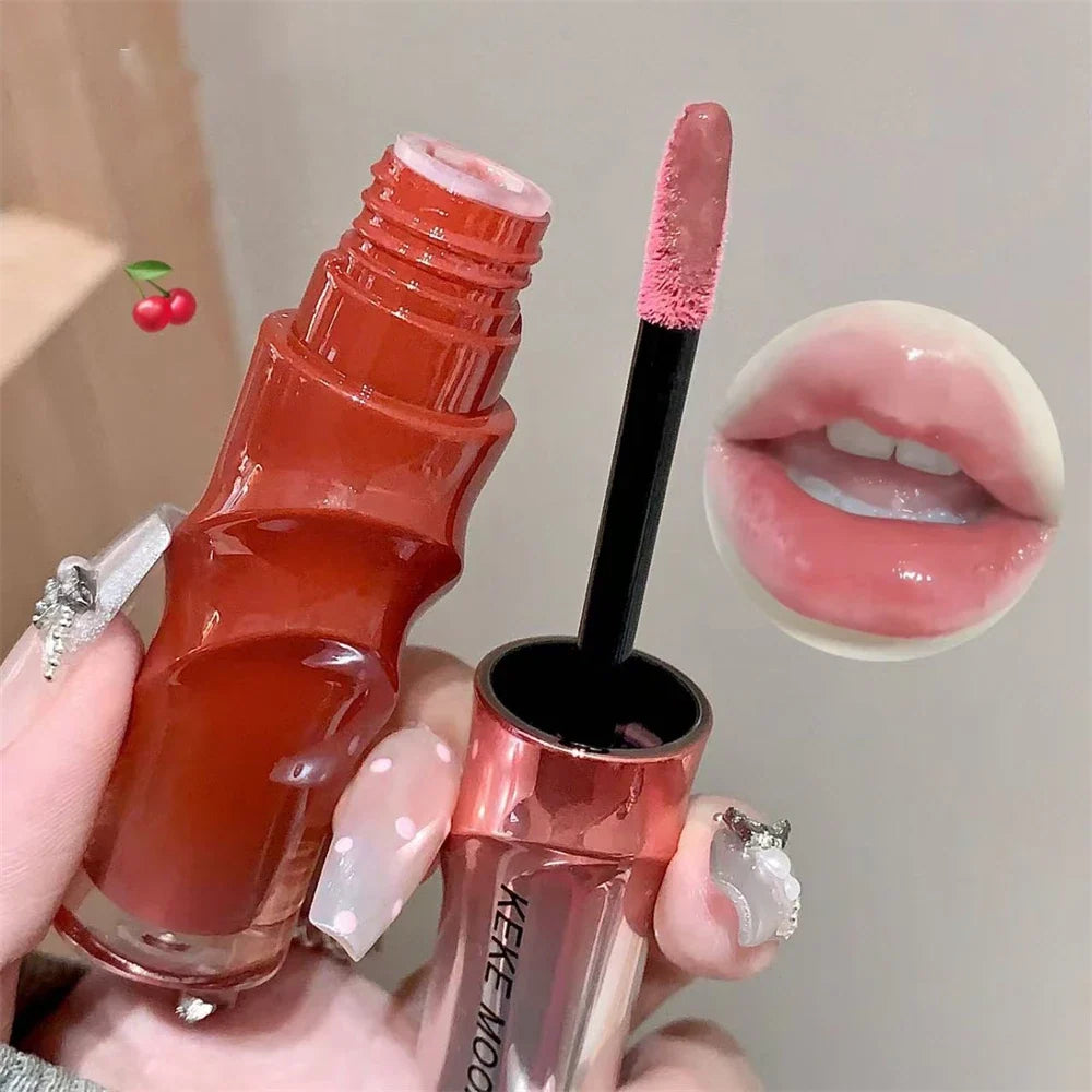 Crystal Nude Gray Glossy Lip Stain Mirror Korean Lip Glaze Sheer Nude Glitter Lip Tint Watery Shine Plumping Lipgloss Cosmetics