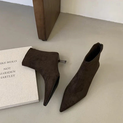 SUOJIALUN 2024 Winter New Brand Women Short Boots Fashion Pointed Toe Ladies Elegant Ankle Boots Thin High Heel Dress Pumps Shoe
