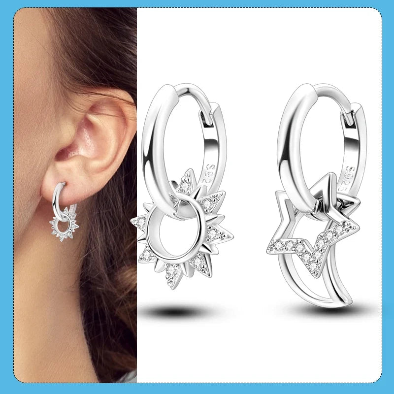 Genuine 925 Sterling Silver Love Feather Earrings Fit Original Charms Hoop For Women Girls Stud Earring Fine Jewelry Gifts