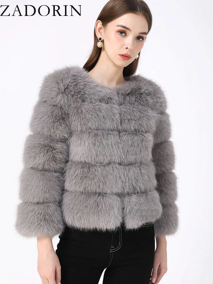 ZADORIN S-6XL Mink Coat Winter Black White Faux Fur Coat Woman Elegant Fluffy Faux Fur Jacket Top Short Fur Coats Woman Clothing