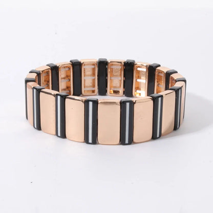 2026 New Black Gold Color Beaded Bangle for Women and Men Handmade Elastic hand Wrist Bracelets