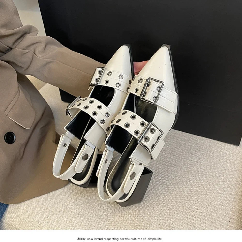 New Women Sandals Shoes Pointed Toe 2025 Spring Fashion Shallow Footwear Slingbacks Ladies Sandals Flats Shoes Big size