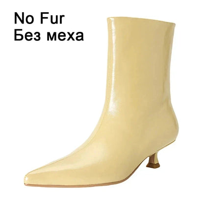 JOZHAMTA Size 34-43 Women Real Leather Ankle Boots Fashion Mid Heels Shoes For Winter Boots Pointy Office Lady Daily Dress Shoes