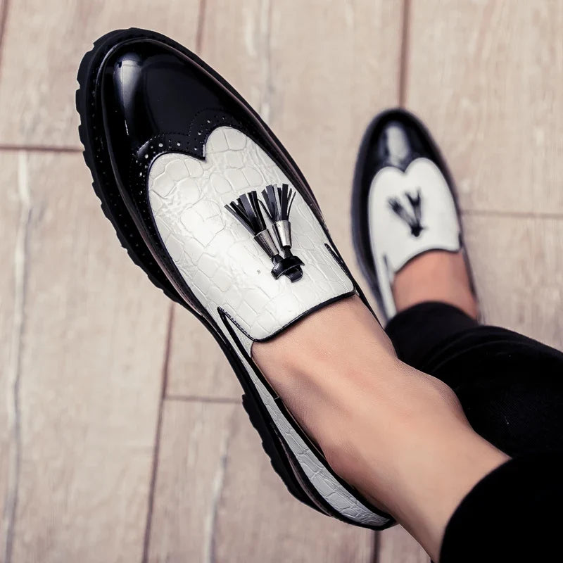 Men Loafers PU Splicing Tassel Decoration Low Heel Comfortable Classic Daily Business Men Shoes