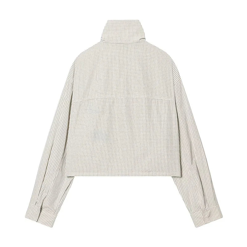 Women's Jackets Coats Spring New Fashion Plaid Stand Collar Long Sleeves Loose Coats Streetwear Female Outerwear Chic Tops