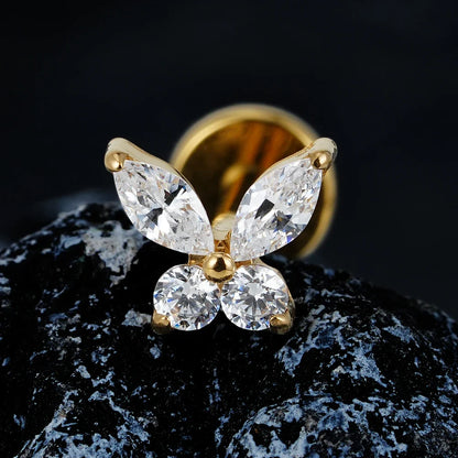 Right Grand ASTM F136 Titanium 16G Mini Butterfly CZ Labret Tragus Cartilage Conch Forward Helix Stud Nose Piercing Body Jewelry