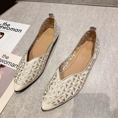 Flat Shoes Women 2026 Summer Pointy Joker Hollow Leisure Commuter Flat Spring Elegant Women's Shoes Breathable Hole Shoes