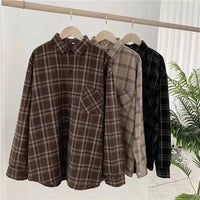 Plaid shirt women long sleeve retro port taste loose size women Korean version of the spring wear student jacket