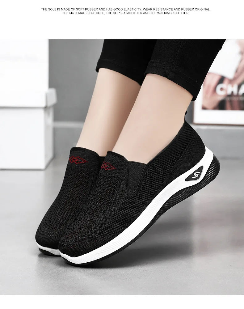 Women's Shoes Spring and Autumn New Mesh Breathable Casual Shoes Outdoor Lightweight Non-slip Wedge Heel Thick-soled Sneakers