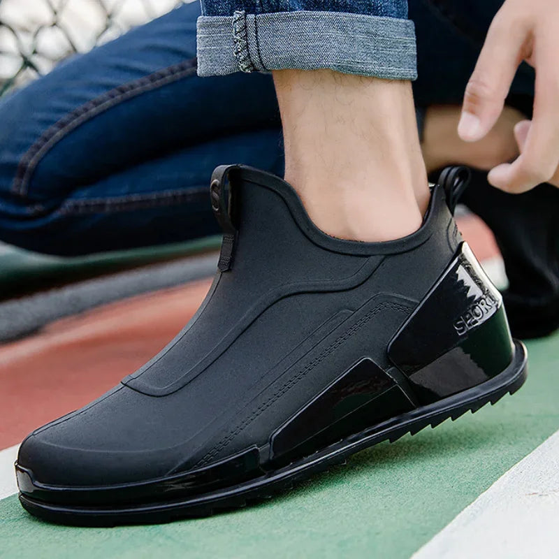 Men's Rain Boots Ankle Waterproof Shoes Men Casual Fishing Work Shoes Slip on Non-slip Rain Shoes Womens Kitchen Rubber Shoes