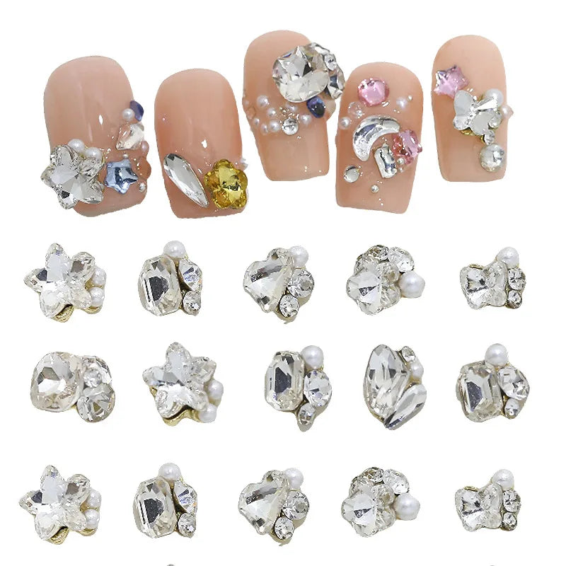 10pc Flash Mini Nail Art Diamond Pile Accessories White Heart Butterfly Fat Square Snowflake Nail Charms DIY Nail Art Decoration