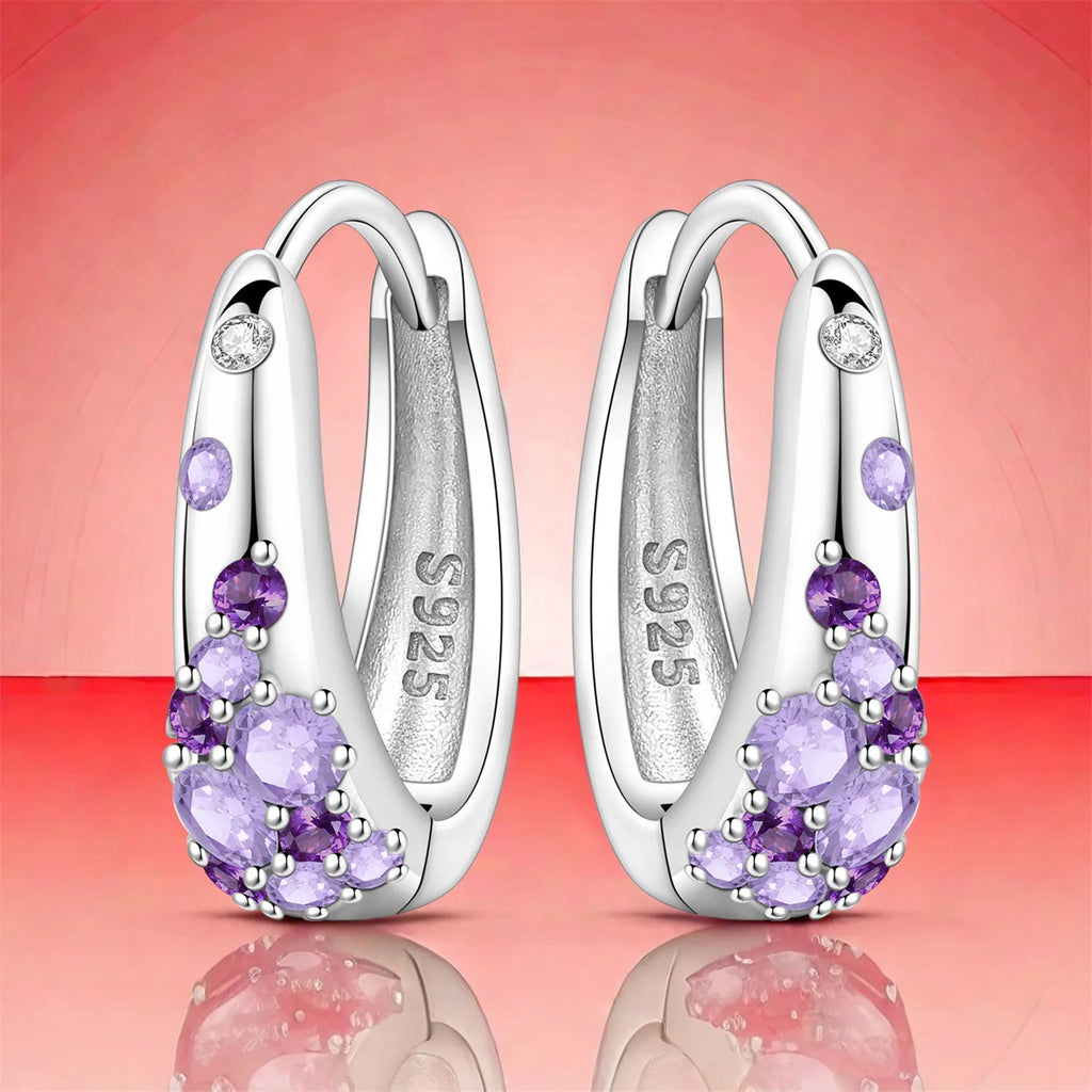PANPOKI S925 Sterling Silver Purple Zircon Series Earrings Hoop Earrings For Women Jewelry Original Party Trendy Gifts